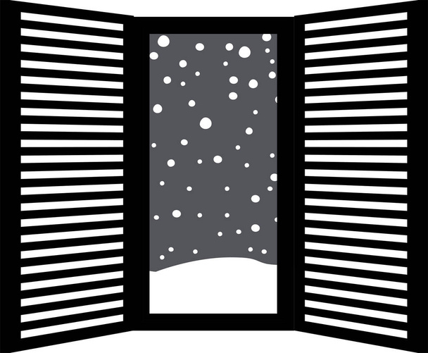 Dit is een illustratie van Open raamkozijn met vallende sneeuw  - Vector, afbeelding
