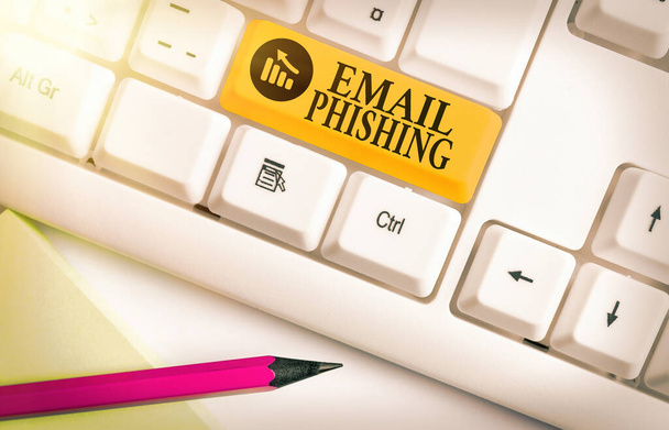 Conceptual hand writing showing Email Phishing. Business photo showcasing Emails that may link to websites that distribute malware. - Photo, Image