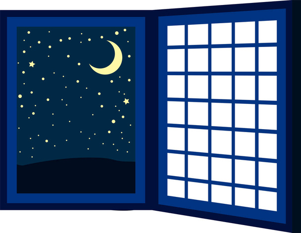 Toto je ilustrace rámu otevřeného okna v noci  - Vektor, obrázek