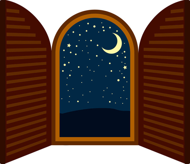 Esta es una ilustración del marco de ventana abierta en la noche
  - Vector, imagen