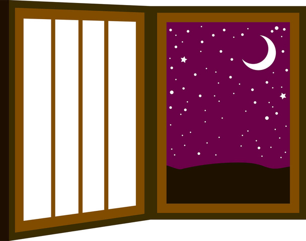 Это иллюстрация рамы открытого окна ночью
  - Вектор,изображение