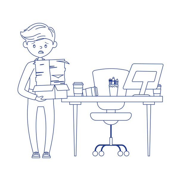 stres v práci, podnikatel pracující na stole a zaměstnanec s listů zásobníku - Vektor, obrázek