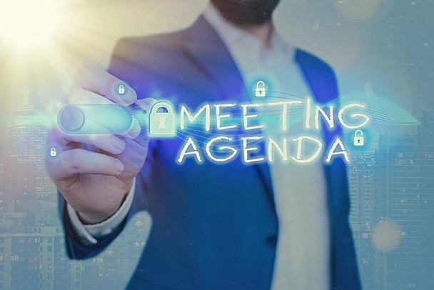 Word writing text Meeting Agenda. Business concept for An agenda sets clear expectations for what needs to a meeting. - Photo, Image