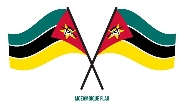 Mozambique Bandera ondeando Vector Ilustración sobre fondo blanco. Bandera Nacional de Mozambique
. - Vector, Imagen
