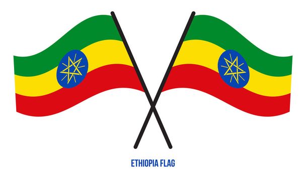 Ethiopië vlag zwaaiende vector illustratie op witte achtergrond. Ethiopië nationale vlag. - Vector, afbeelding