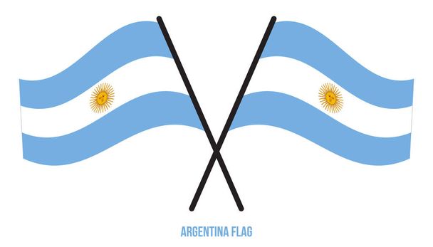 Два перекрестных размахивания флагом Аргентины на изолированном белом фоне. Аргентинская векторная иллюстрация флага
. - Вектор,изображение