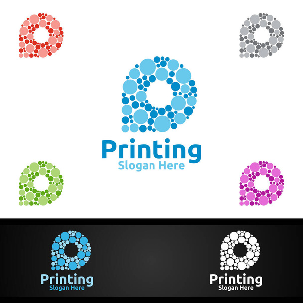 Bubble P Printing Company Vector Logo Design voor Media, Retail, Reclame, Krant of Book Concept - Vector, afbeelding