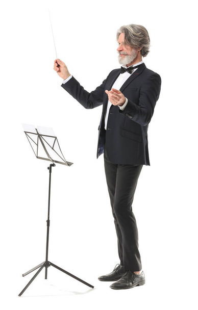 Vezető férfi karmester fehér háttér - Fotó, kép