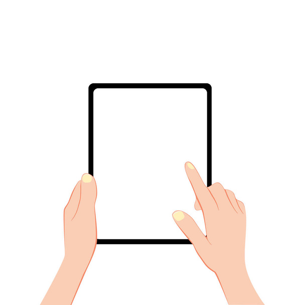 Mani della compressa e touch screen vuoto Utilizzando tablet eps
 - Vettoriali, immagini