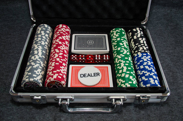 poker chips and cards in case - Photo, Image