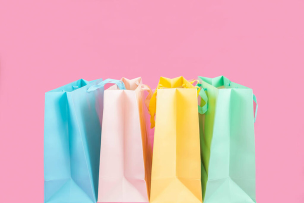 colorful shopping bag isolated on pink background - Photo, image