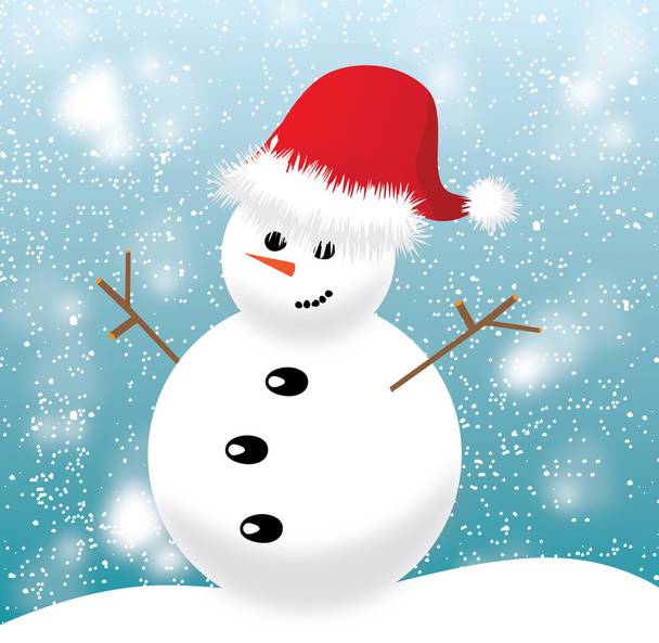 Snowman with red cap on blue background - Foto, Imagen