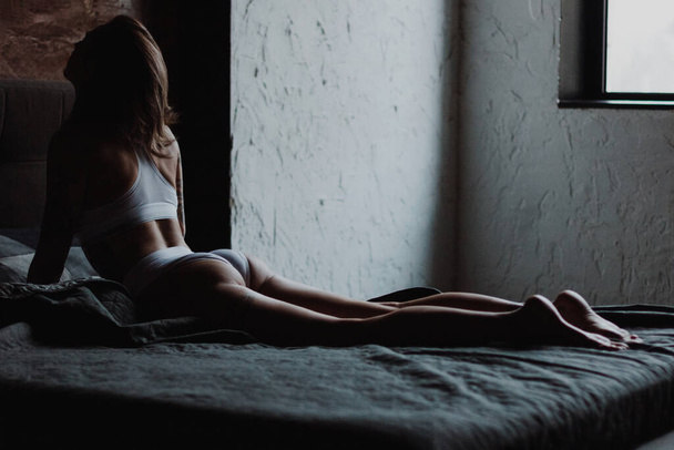 Sexy beautiful woman wearing cotton lingerie on bed - Valokuva, kuva