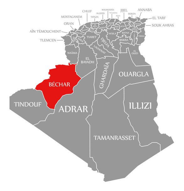 Bechar rosso evidenziato nella mappa di Algeria
 - Vettoriali, immagini
