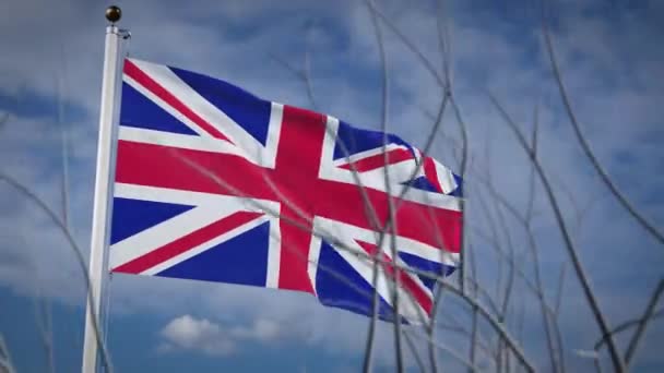 Egyesült Királyság ország zászló integetett nemzeti büszkeséggel. Union Jack repülő banner rúd képviseli a kormány - videó animáció - Felvétel, videó