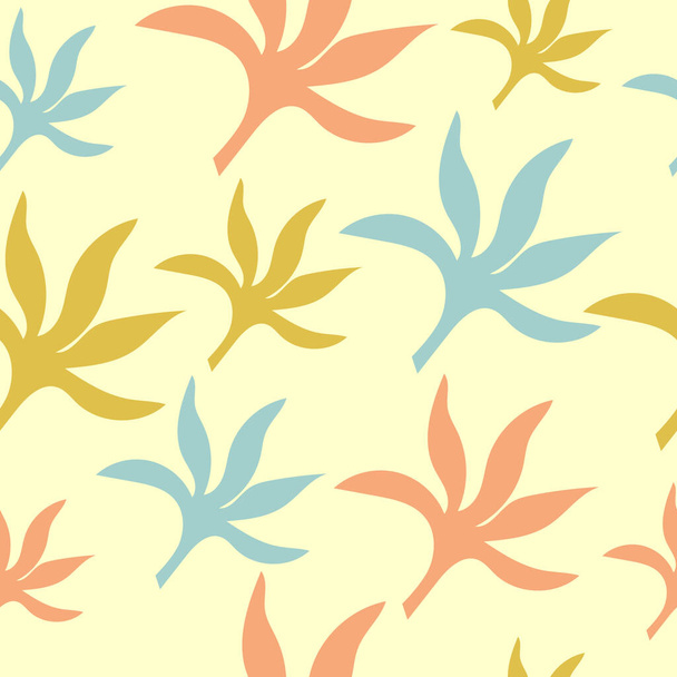 Hand drawn seamless pattern of simply color palm leaves. Vector illustration for summer design. - Vektör, Görsel