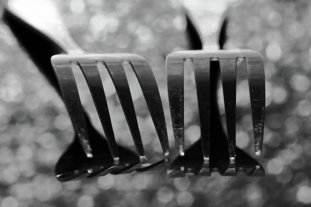 fork on close up for eat food in restaurant for background - Foto, Imagen