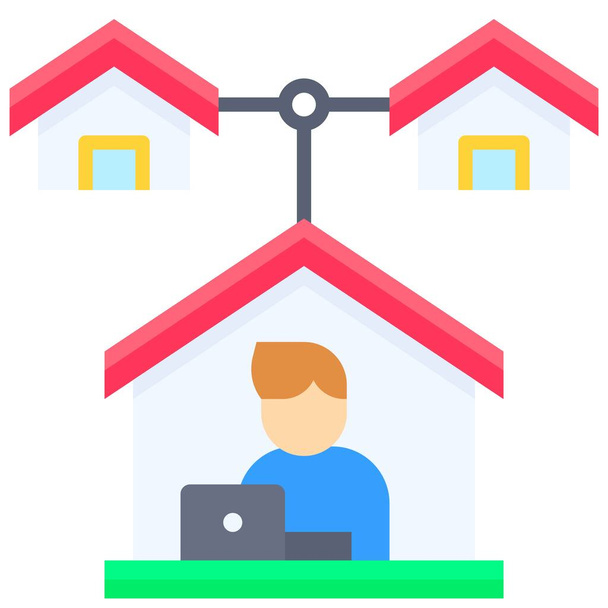 Lavoro da casa con illustrazione vettoriale di connessione di rete
 - Vettoriali, immagini