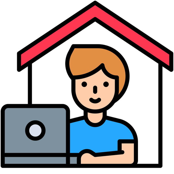 Working infront of laptop in house, work from home related - Vector, Image