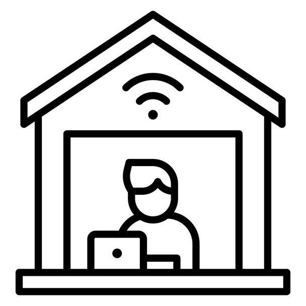 Mann mit Laptop im Haus, Arbeit von zu Hause aus - Vektor, Bild
