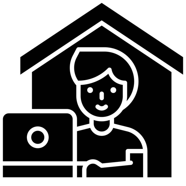 Working infront of laptop in house, work from home related - Vector, Image