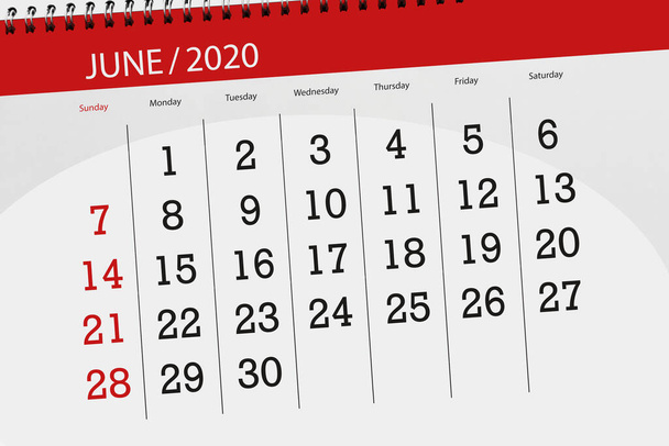 Планувальник календаря за місяць червень 2020 року, кінцевий день
. - Фото, зображення