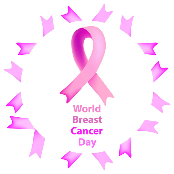 Παγκόσμια Ημέρα Καρκίνου του μαστού. Ροζ κορδέλα κατά του καρκίνου του μαστού. Εικονογράφηση διανύσματος σε απομονωμένο φόντο. - Διάνυσμα, εικόνα