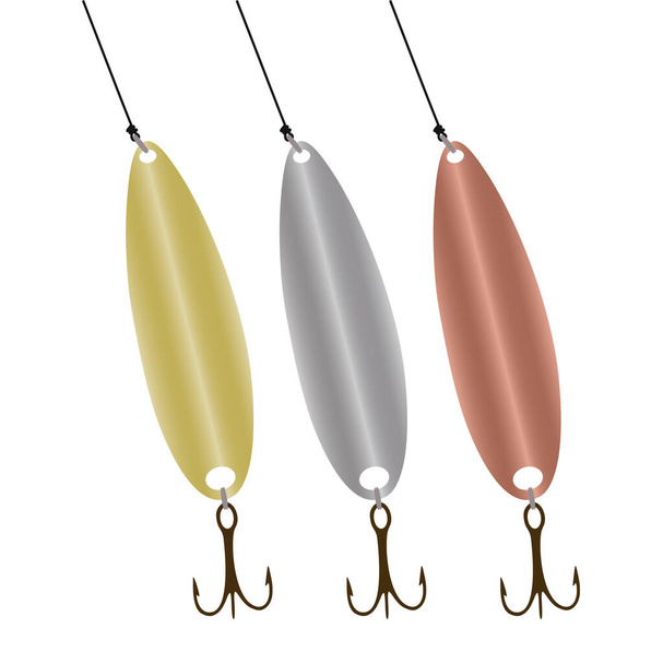 Pike fishing spoons. Pike fishing lure, vector design isolated on white background. - Vector, Image