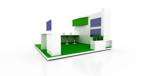 Εταιρικό πράσινο περίπτερο, απομονωμένο σε λευκό, με χώρο αντιγραφής. Αρχική 3d απόδοση - Φωτογραφία, εικόνα