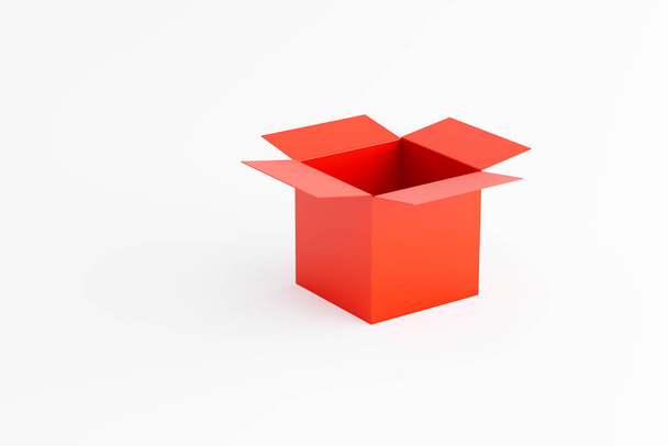 nyitott piros doboz fehér háttérrel, szöveges hely, logó helye, 3D-s renderelés - Fotó, kép
