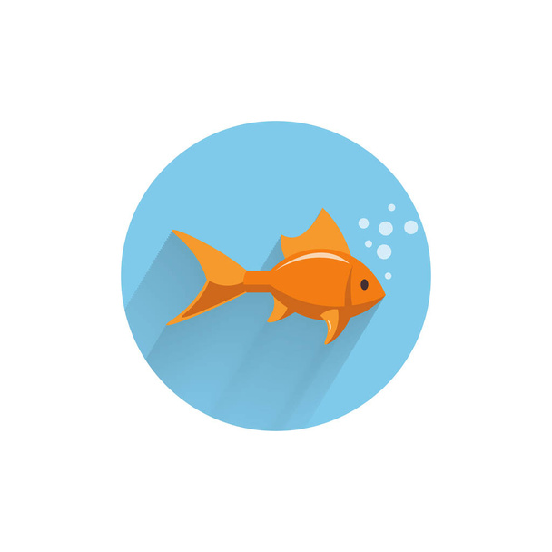 fish colorful flat icon with long shadow. gold fish flat icon - Vector, Image