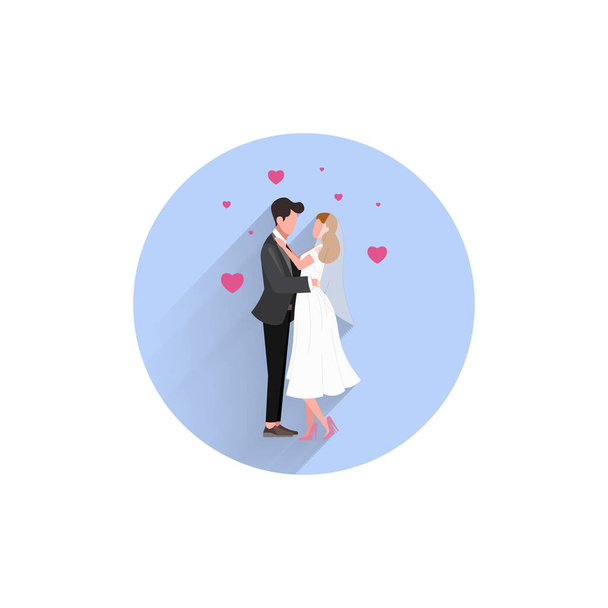 Wedding Married couple colorful flat icon with long shadow. Wedding flat icon - Vector, Image