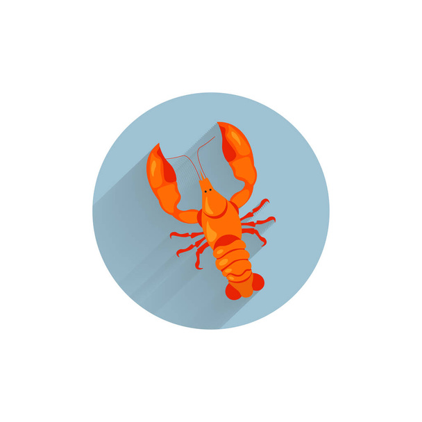 Crayfish πολύχρωμο επίπεδη εικόνα με μεγάλη σκιά. Καραβίδες θαλασσινά επίπεδη εικονίδιο - Διάνυσμα, εικόνα
