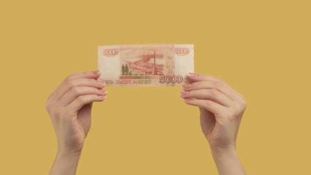 bank deposit hand ruble note set 4 money gestures - Video, Çekim