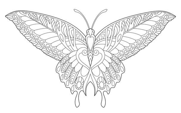 Coloring page. Coloring picture of beautiful butterfly. Line art design for adult colouring book with doodle and zentangle elements. - Vecteur, image