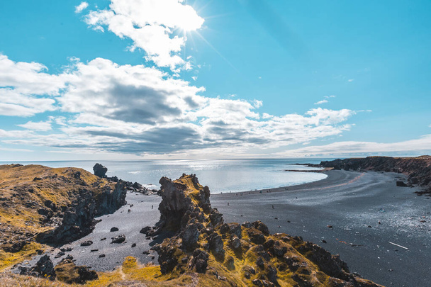 The beautiful black stone beach from above the Snaefellsnes coast. Iceland - Фото, зображення