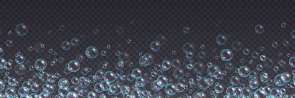 Flying soap bubbles background. Abstract floating shampoo, bath lather. - Vector, Image