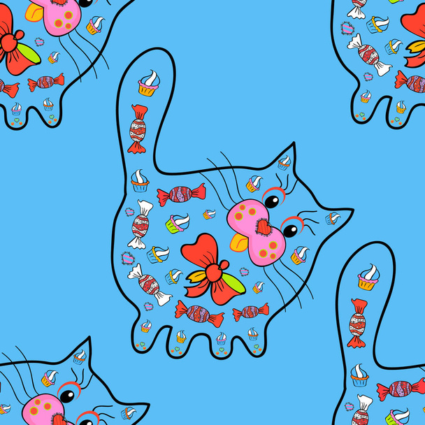 Pretty animals pattern. Vector. Seamless. Drawing for kids clothes, t-shirts, fabrics. Colorful trendy. Illustration in blue colors. Fashion illustration drawing in modern style for clothes. - Vector, Image