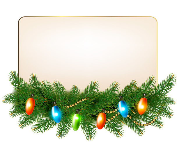 Christmas background with colorful garland and fir branches. Vec - Vettoriali, immagini