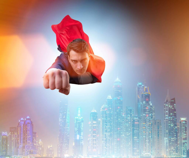 Supersankari liikemies lentää yli kaupungin - Valokuva, kuva