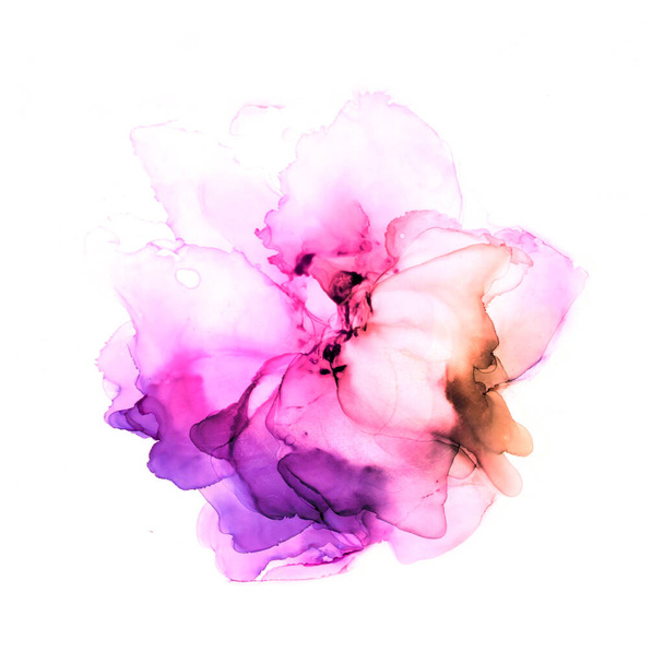 Delicada flor acuarela dibujada a mano en tonos rosa y violeta. Arte de tinta de alcohol. Ilustración de trama
. - Foto, Imagen