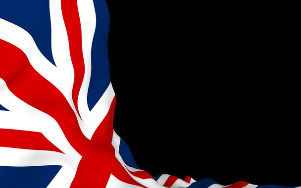 Waving flag of the Great Britain on dark background. British flag. United Kingdom of Great Britain and Northern Ireland. State symbol of the UK. 3D illustration - Photo, Image