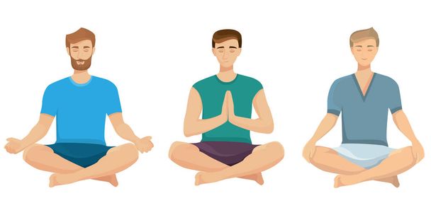 Set of men doing yoga. - Vector, Image