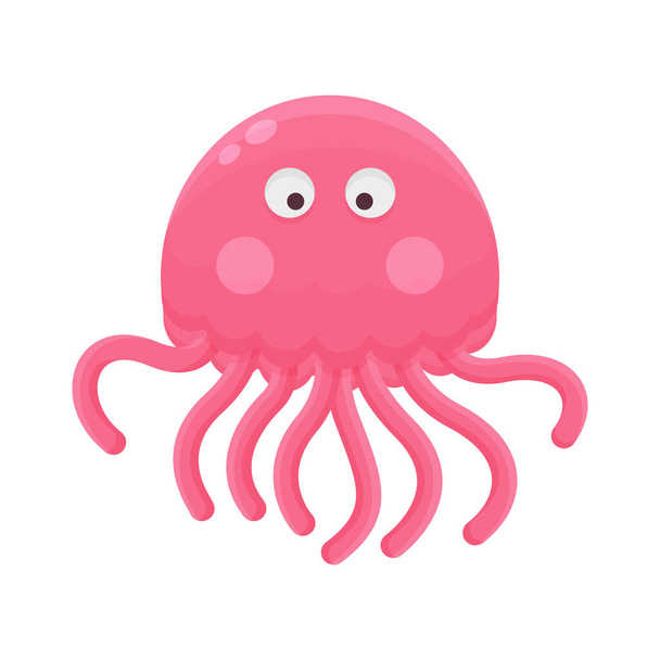 Pequeño personaje de dibujos animados de medusas. Lindo animal mascota icono de diseño plano. Libro de los niños
 - Vector, Imagen