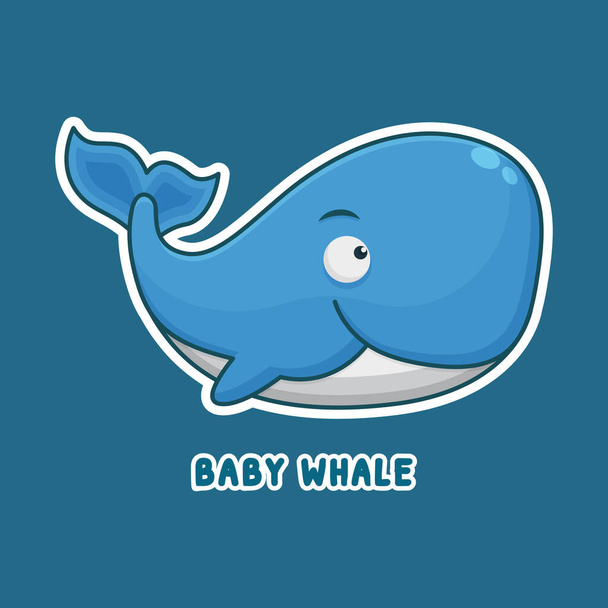 Baby Whale Cartoon Charakter. Niedliches Tier Maskottchen Icon Filed Style. Kinderbuch-Sammlung - Vektor, Bild