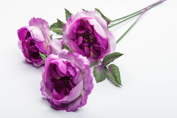 Τεχνητά μοβ τριαντάφυλλα σε λευκό φόντο - Φωτογραφία, εικόνα