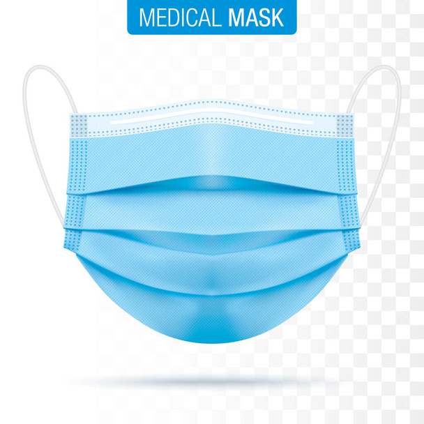 Blue face mask isolated on transparent background. - Vector, Image