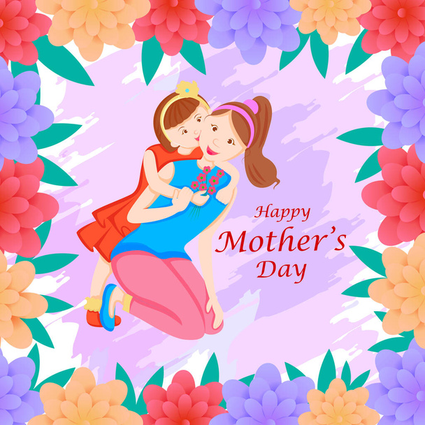 Happy Mothers Day greetings background with mother and kid showing love and affection relationship - Vector, afbeelding
