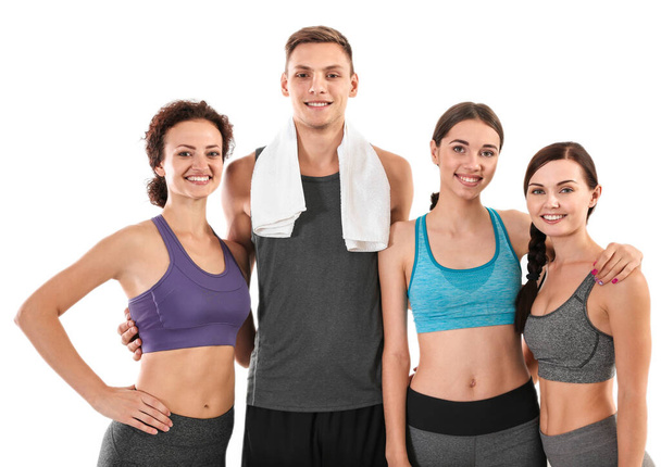 Group of sportive people on white background - Photo, Image