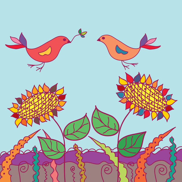 Cartão engraçado com dois pássaros
 - Vetor, Imagem